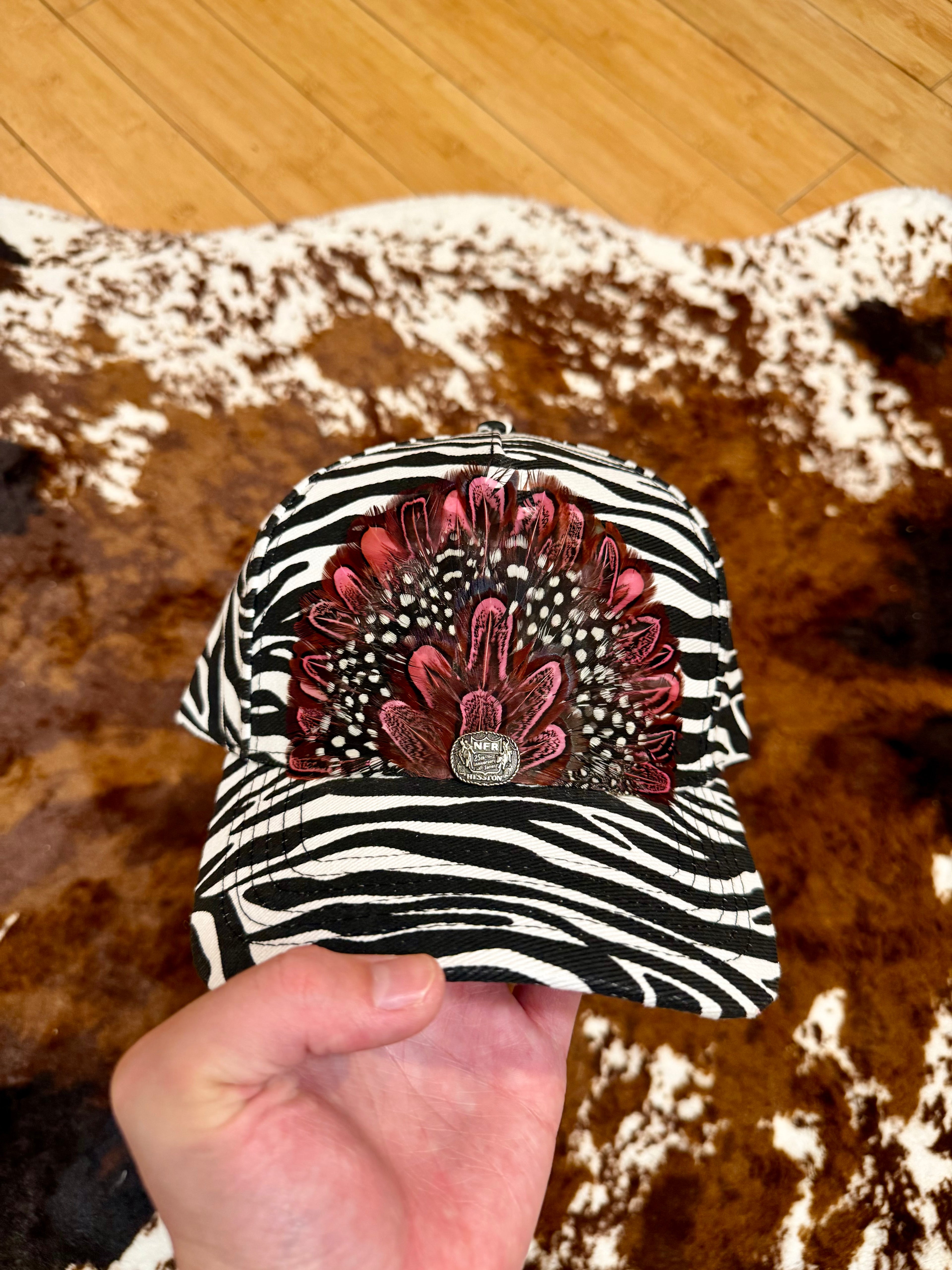 1983 Hesston NFR Pin Zebra Feather hat